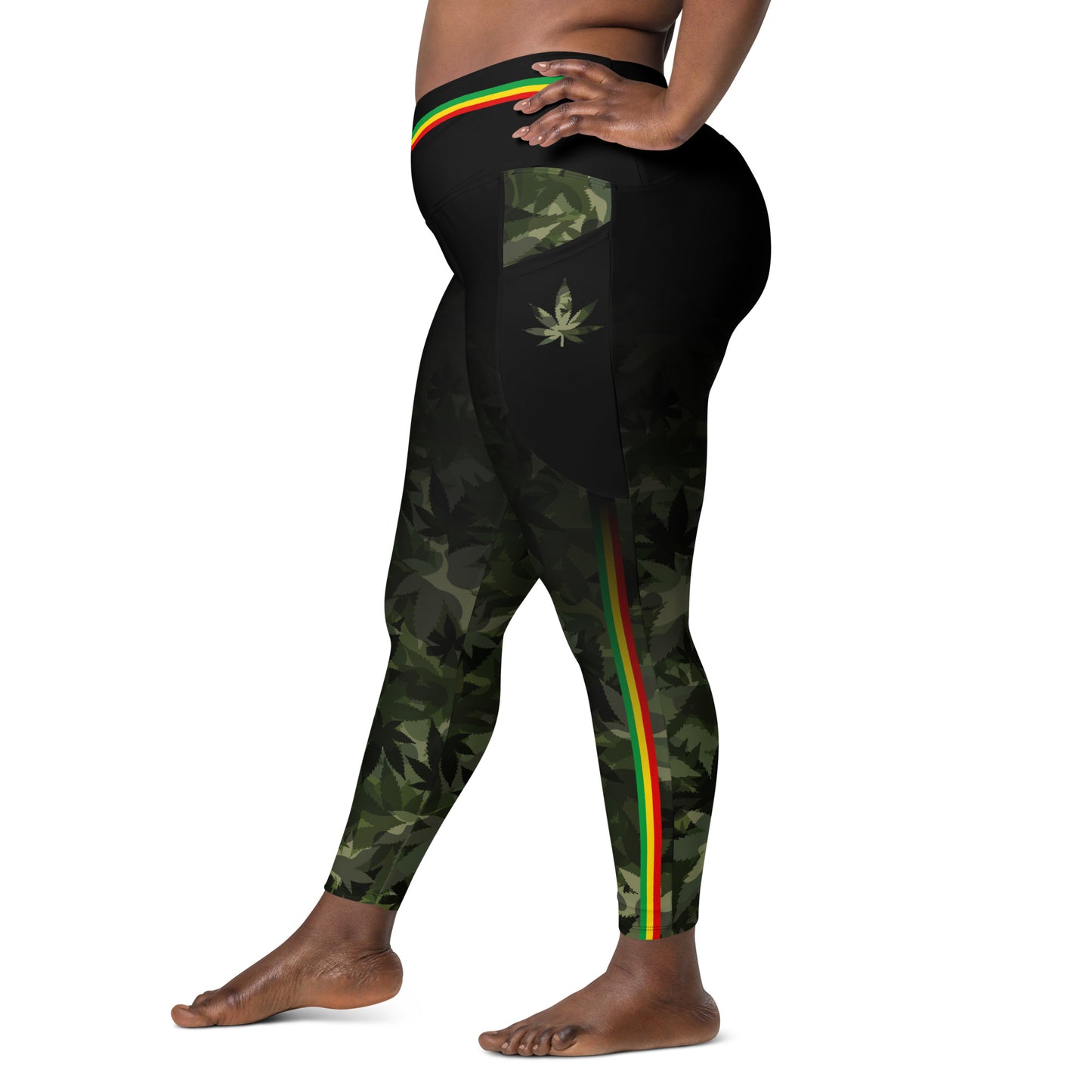 Rasta Cannaflage Crossover Leggings with Pockets