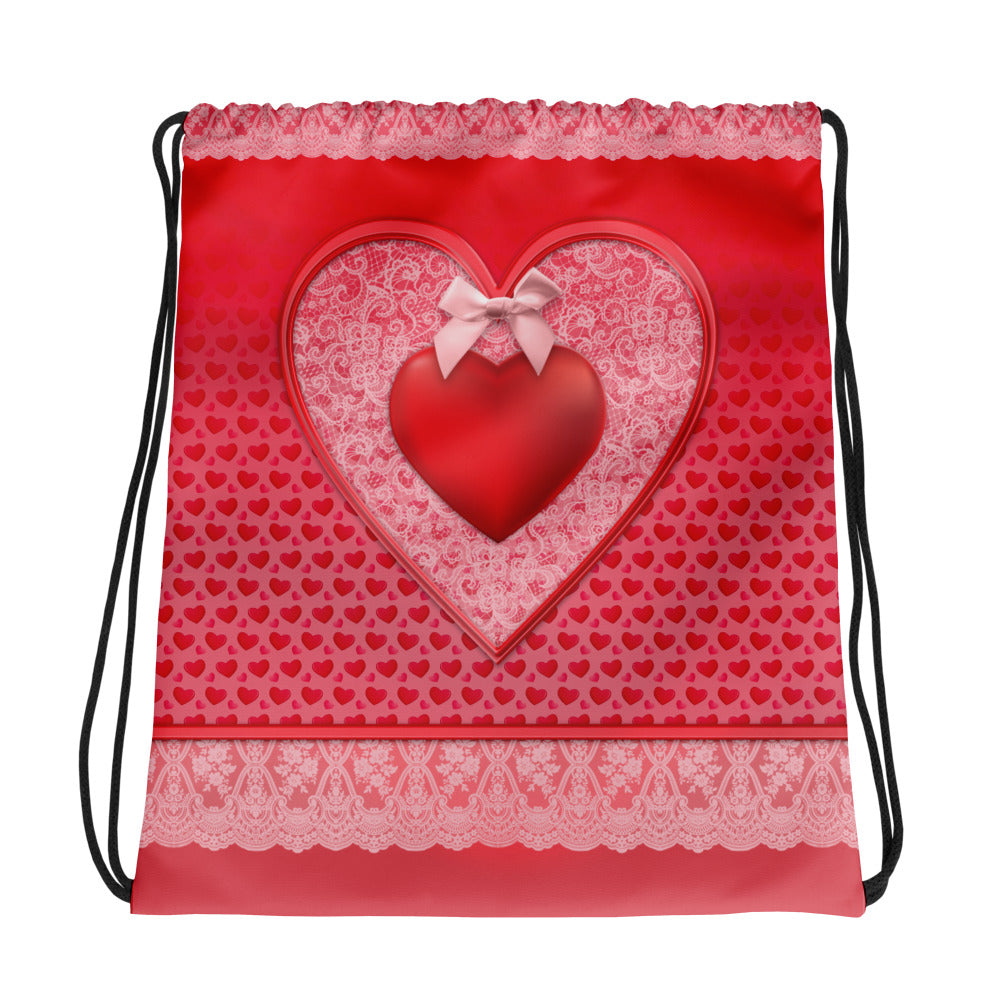 Pajamgeries Drawstring Overnight Bag - Valentine's Hearts