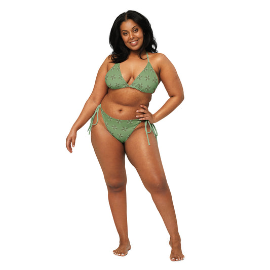 Fading Green Leaves All-Over Print Recycled String Bikini