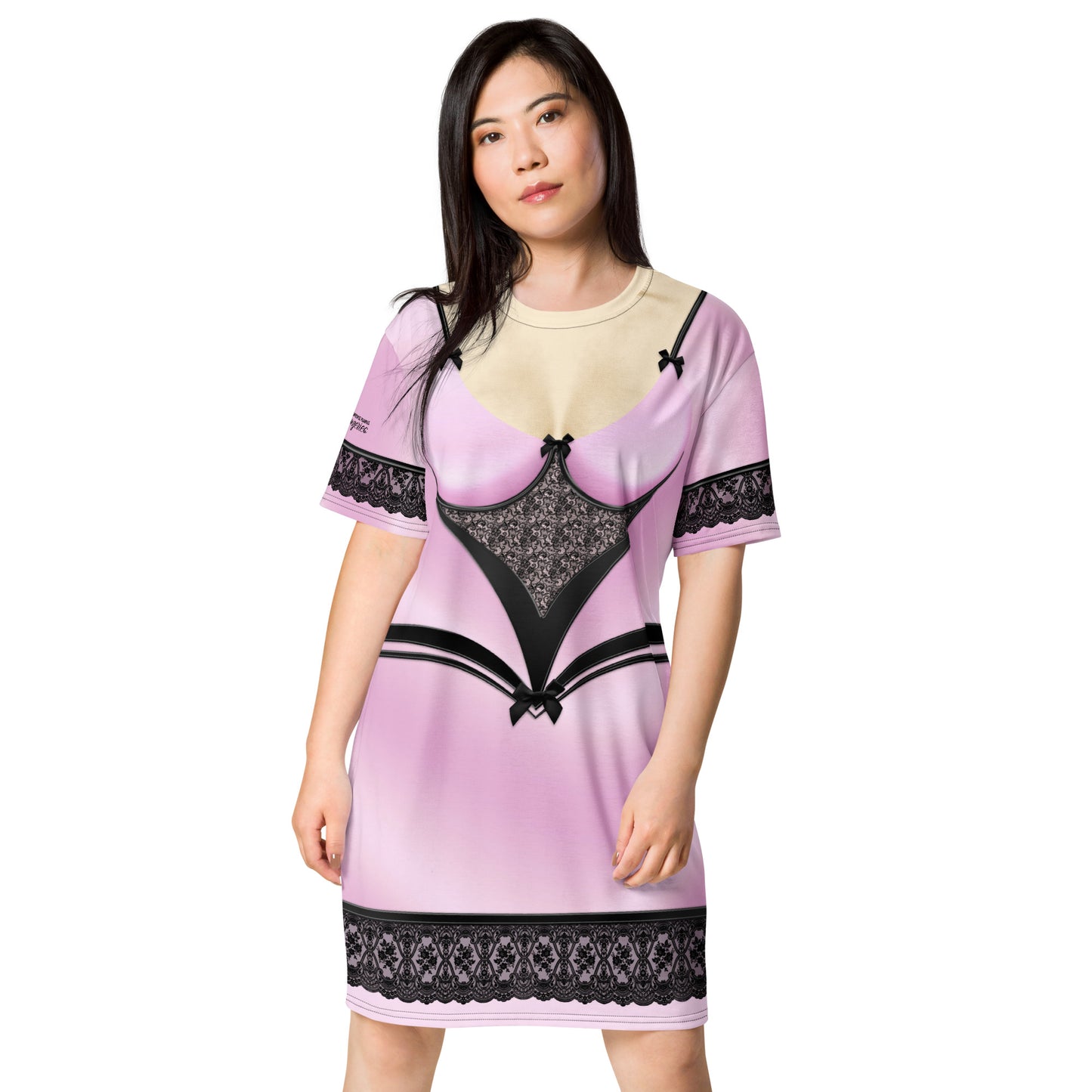 Pajamgeries T-shirt Dress - Pink and Black - Hanami