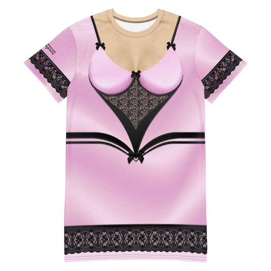 Pajamgeries T-shirt Dress - Pink and Black - Ivory