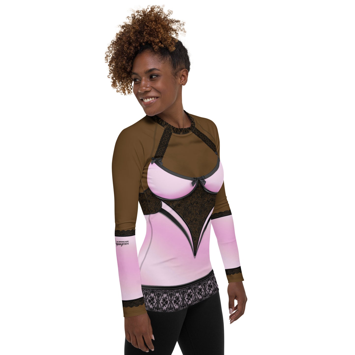 Pajamgeries Women's Rash Guard - Pink and Black - Ebony